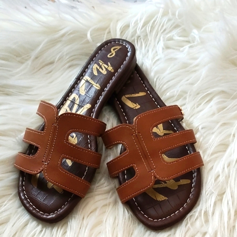 Brown Leather Slide Sandals